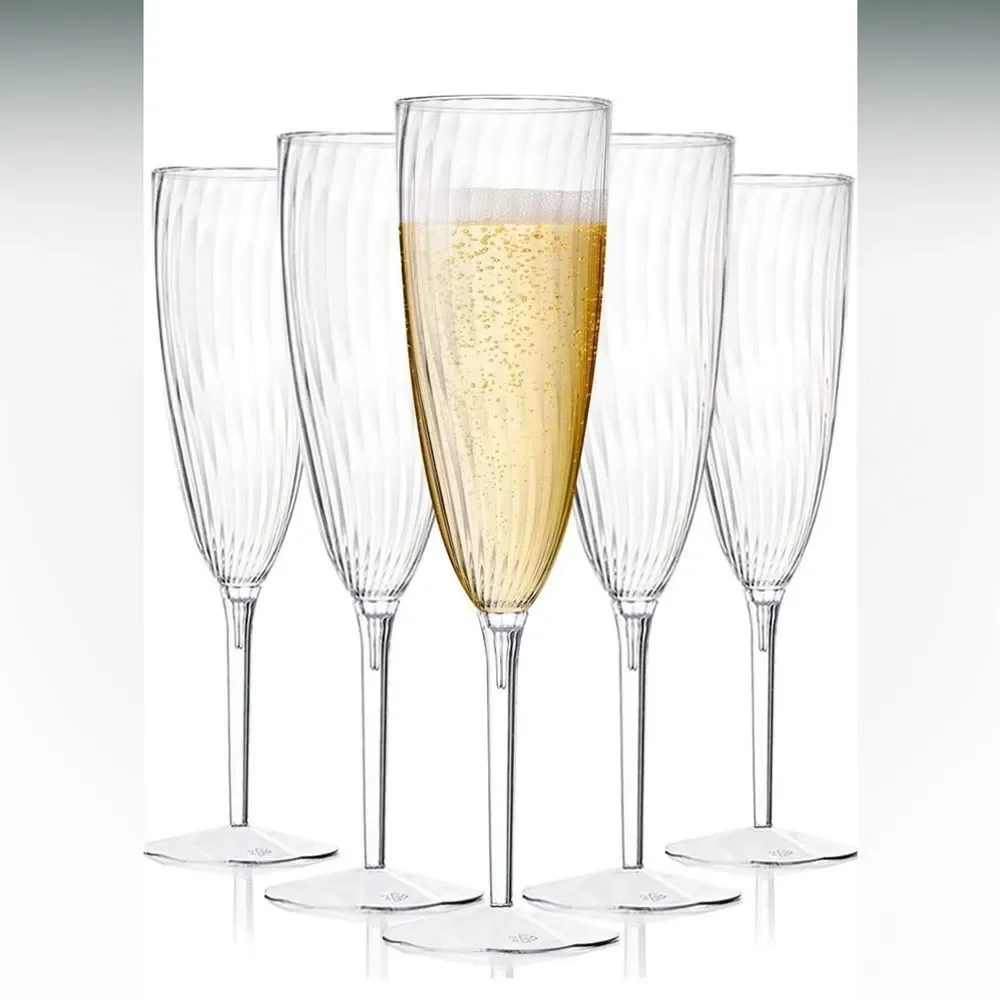 HyHousing 6 Oz Clear Glasses 16 Pack, Hard Disposable Plastic Champagne Flute